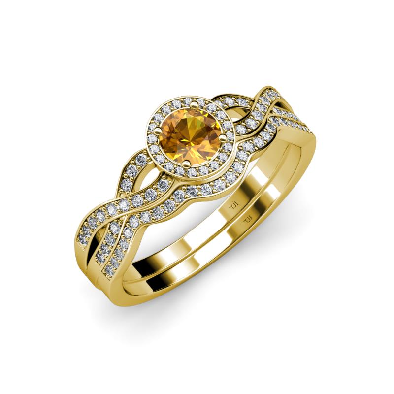 Keyara 1.10 ctw Citrine Accented Natural Diamonds Halo Bridal Set Ring  