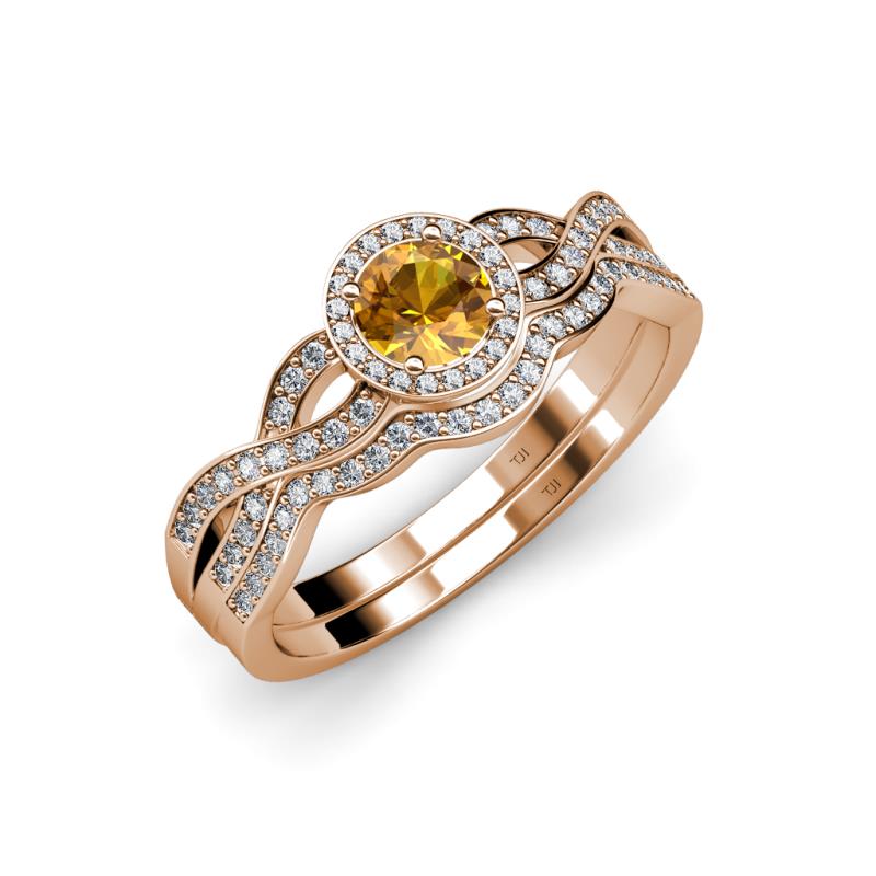 Keyara 1.10 ctw Citrine Accented Natural Diamonds Halo Bridal Set Ring  