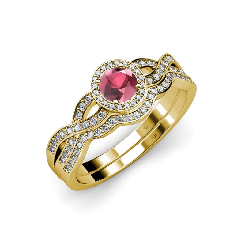 Keyara 1.15 ctw Rhodolite Garnet Accented Natural Diamonds Halo Bridal Set Ring  