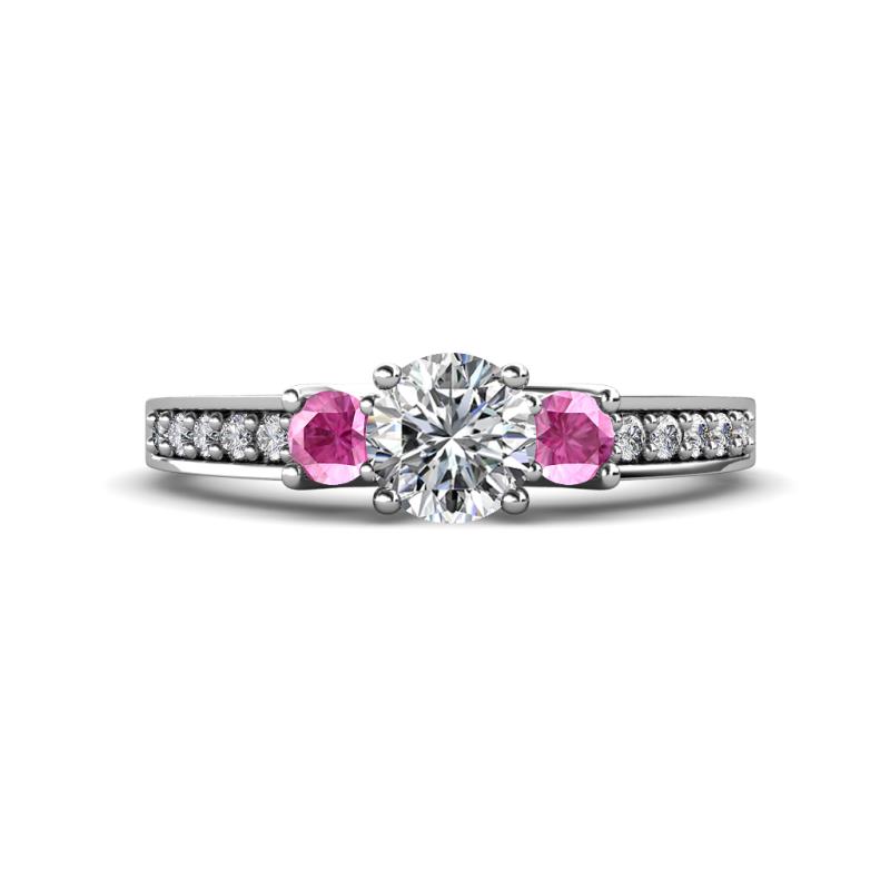 Valene Diamond and Pink Sapphire Three Stone Engagement Ring 