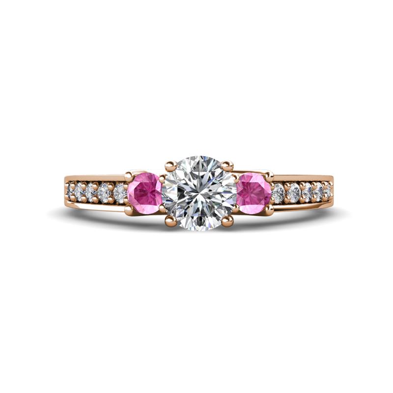 Valene Diamond and Pink Sapphire Three Stone Engagement Ring 