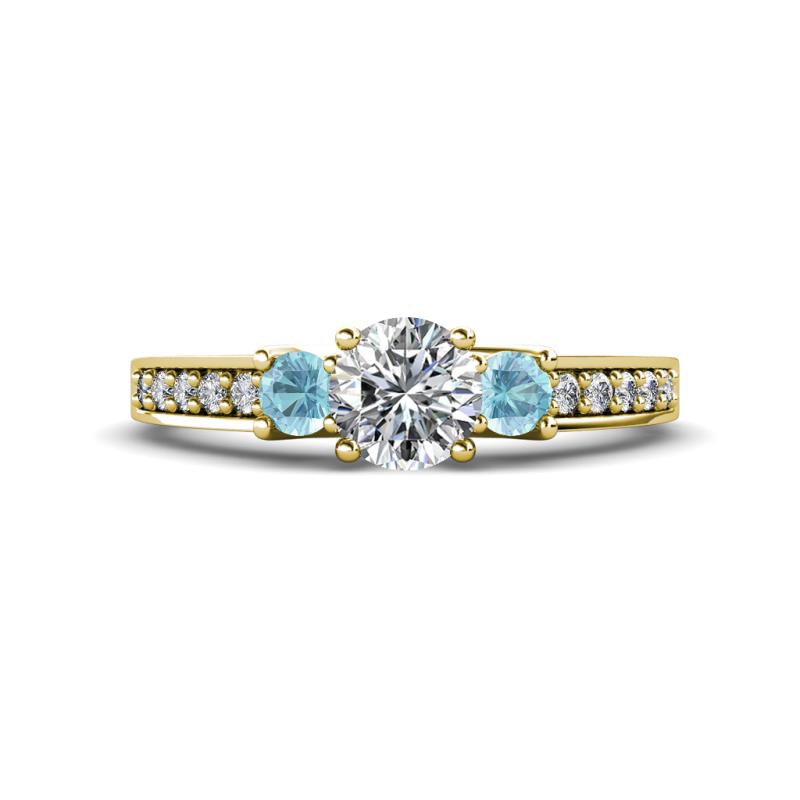 Valene Diamond and Aquamarine Three Stone Engagement Ring 