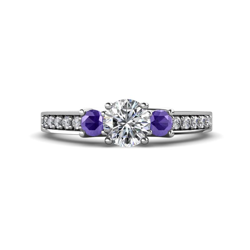 Valene Diamond and Iolite Three Stone Engagement Ring 