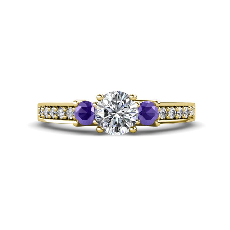 Valene Diamond and Iolite Three Stone Engagement Ring 