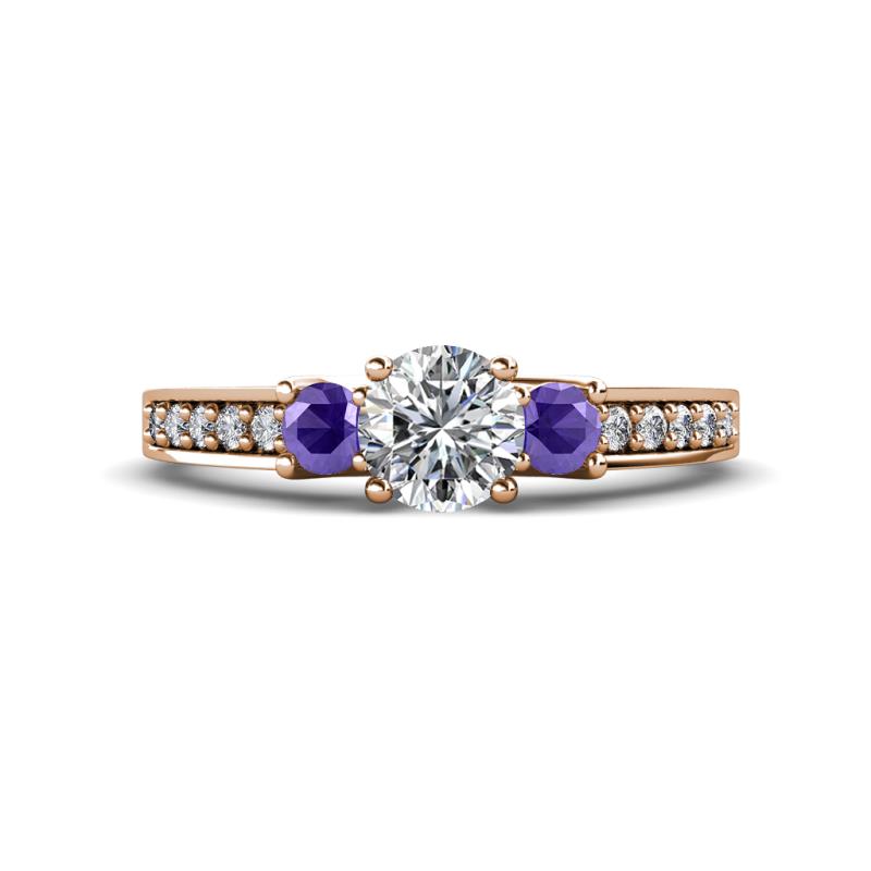 Valene Diamond and Iolite Three Stone Engagement Ring 