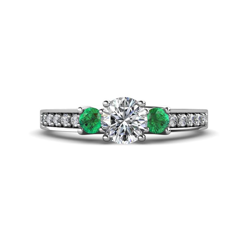 Valene Diamond and Emerald Three Stone Engagement Ring 