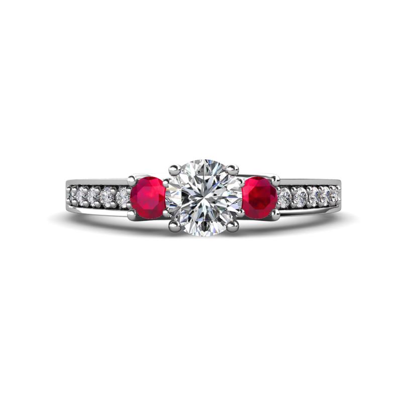 Valene Diamond and Ruby Three Stone Engagement Ring 