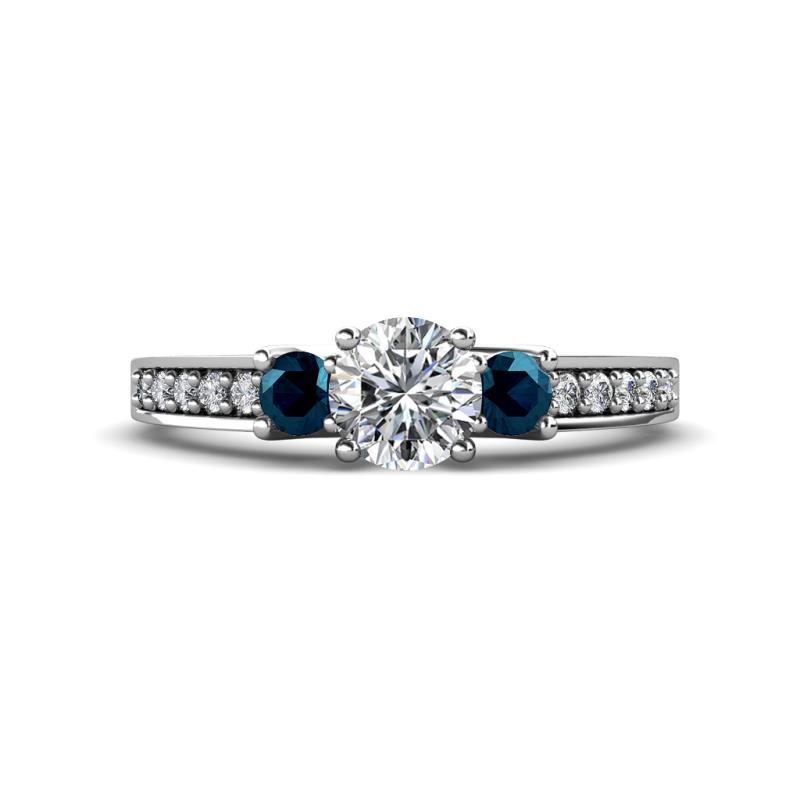 Valene Blue and White Diamond Three Stone Engagement Ring 