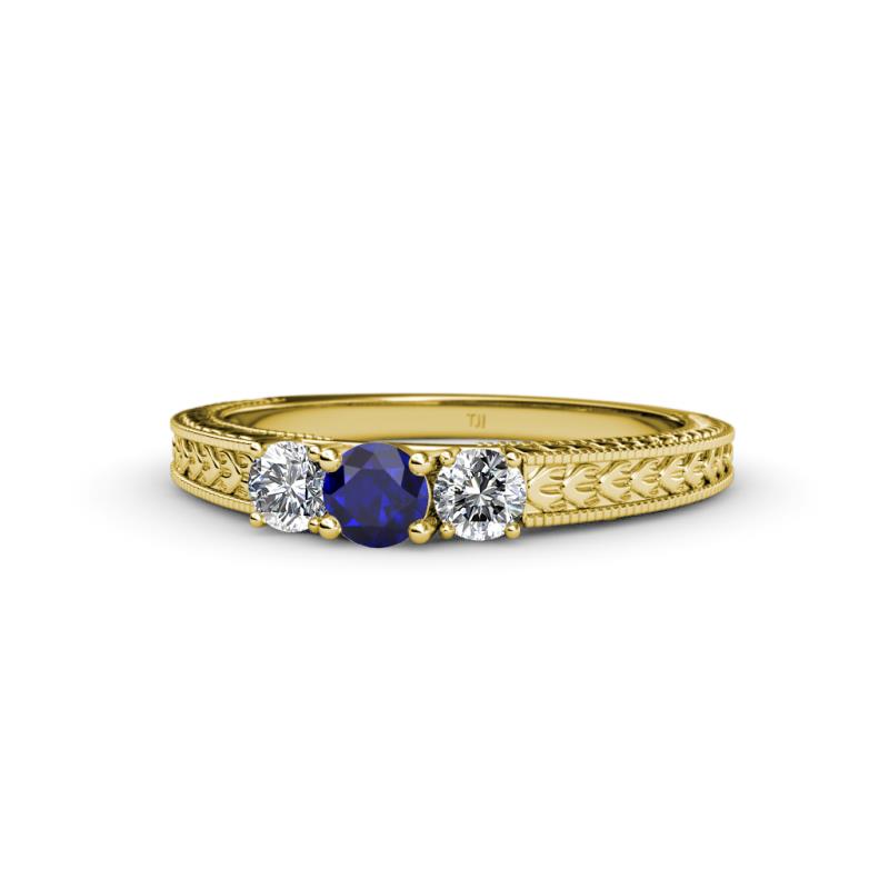 Reveka Blue Sapphire and Diamond Three Stone Engagement Ring 