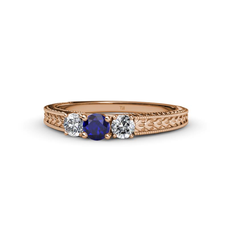 Reveka Blue Sapphire and Diamond Three Stone Engagement Ring 