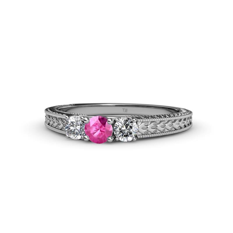 Reveka Pink Sapphire and Diamond Three Stone Engagement Ring 