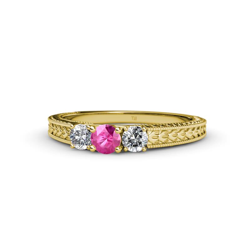 Reveka Pink Sapphire and Diamond Three Stone Engagement Ring 