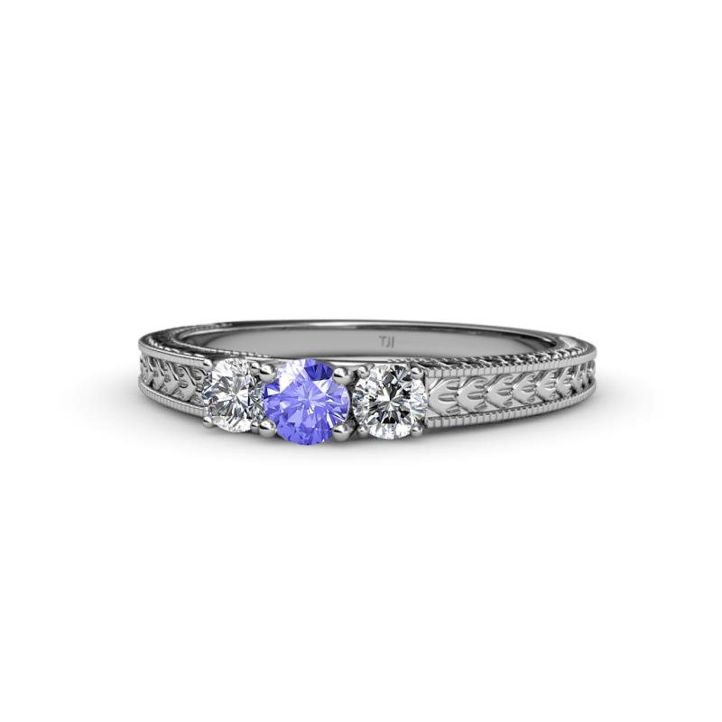 Reveka Tanzanite and Diamond Three Stone Engagement Ring 