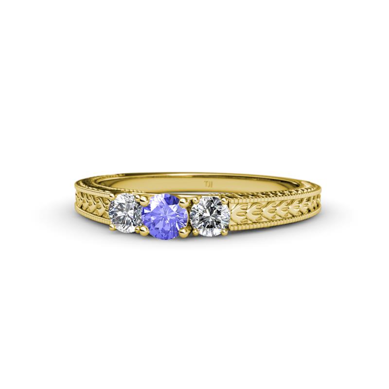 Reveka Tanzanite and Diamond Three Stone Engagement Ring 