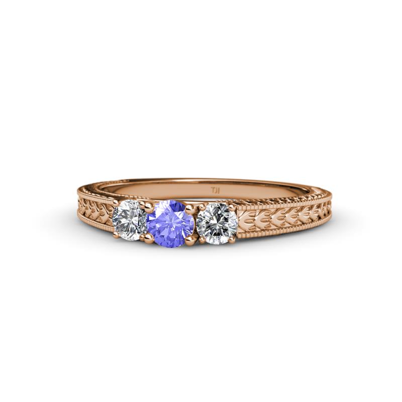 Reveka Tanzanite and Diamond Three Stone Engagement Ring 