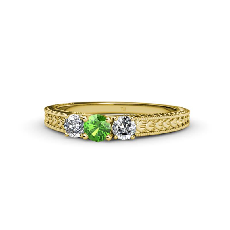 Reveka Green Garnet and Diamond Three Stone Engagement Ring 