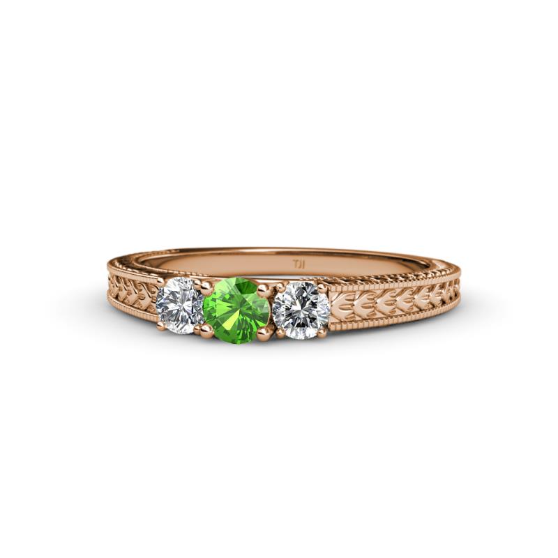 Reveka Green Garnet and Diamond Three Stone Engagement Ring 