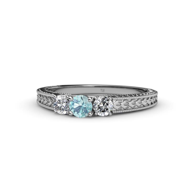 Reveka Aquamarine and Diamond Three Stone Engagement Ring 