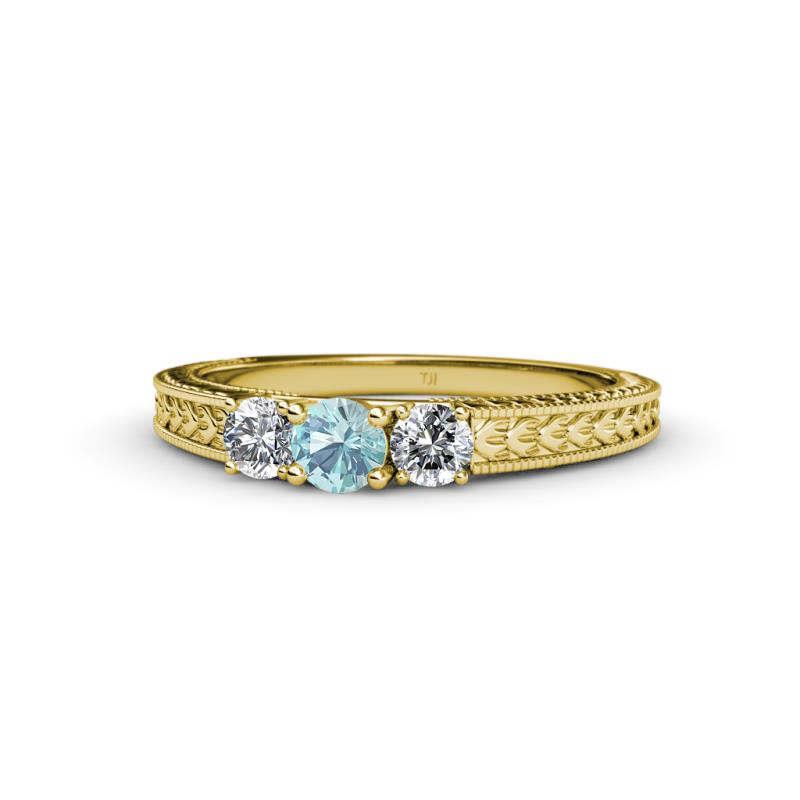 Reveka Aquamarine and Diamond Three Stone Engagement Ring 