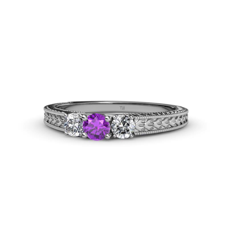 Reveka Amethyst and Diamond Three Stone Engagement Ring 
