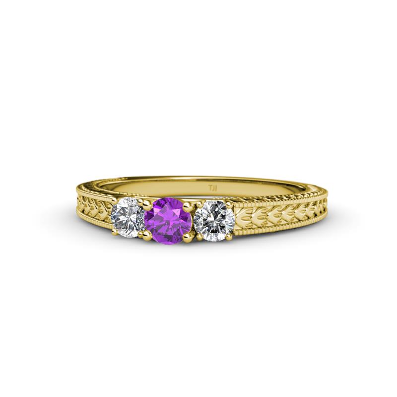 Reveka Amethyst and Diamond Three Stone Engagement Ring 