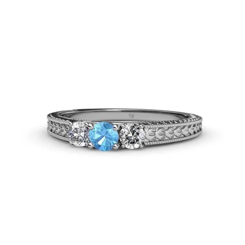 Reveka Blue Topaz and Diamond Three Stone Engagement Ring 