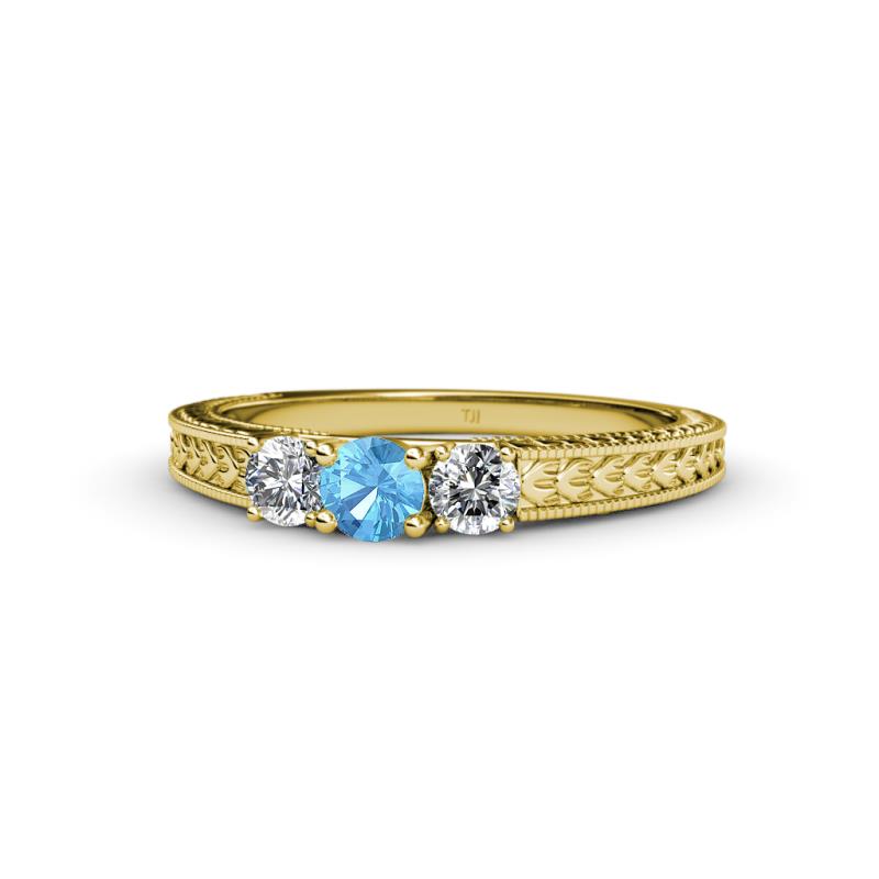 Reveka Blue Topaz and Diamond Three Stone Engagement Ring 