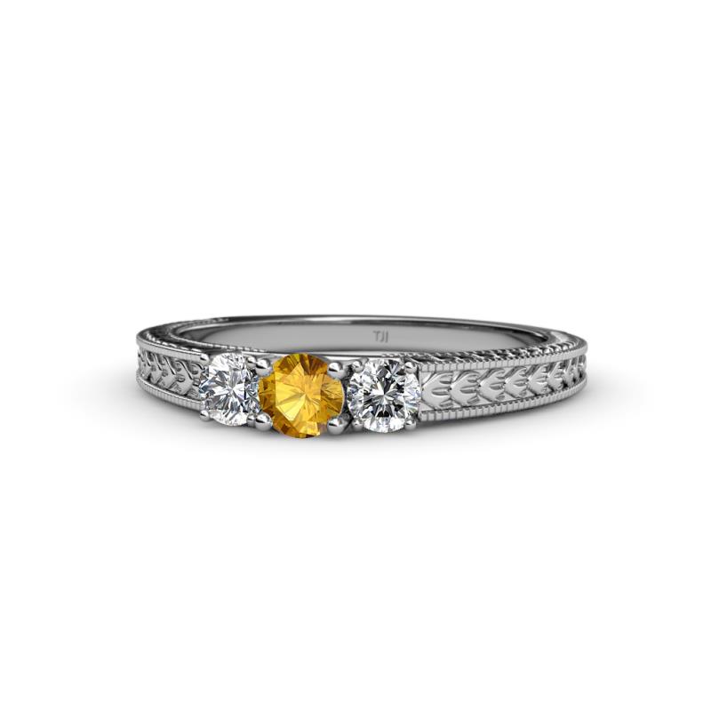 Reveka Citrine and Diamond Three Stone Engagement Ring 
