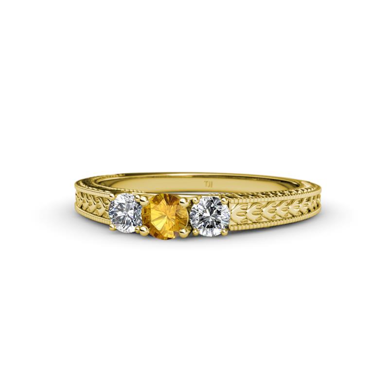 Reveka Citrine and Diamond Three Stone Engagement Ring 