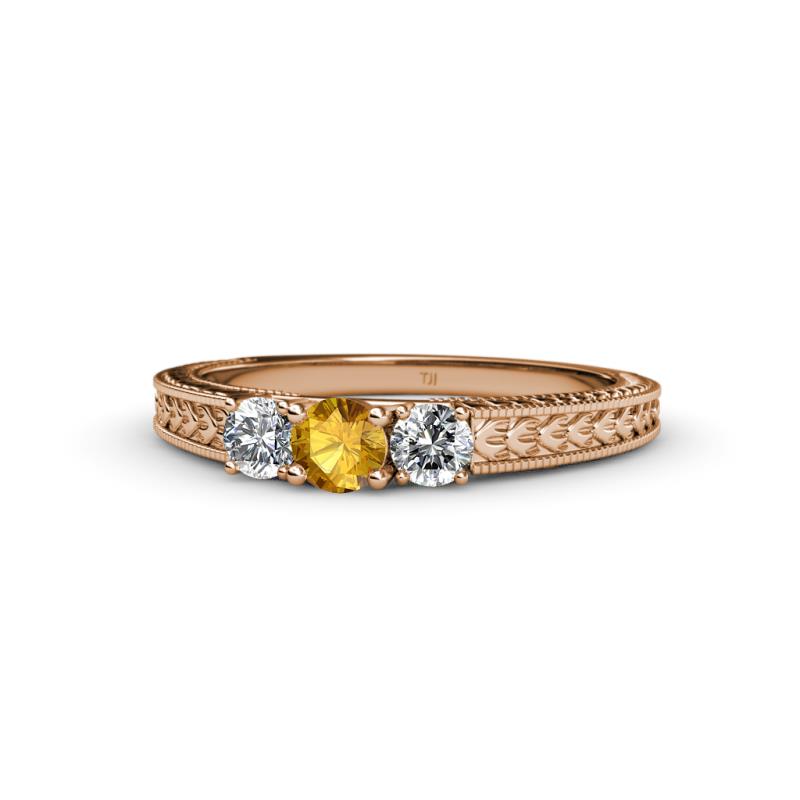 Reveka Citrine and Diamond Three Stone Engagement Ring 
