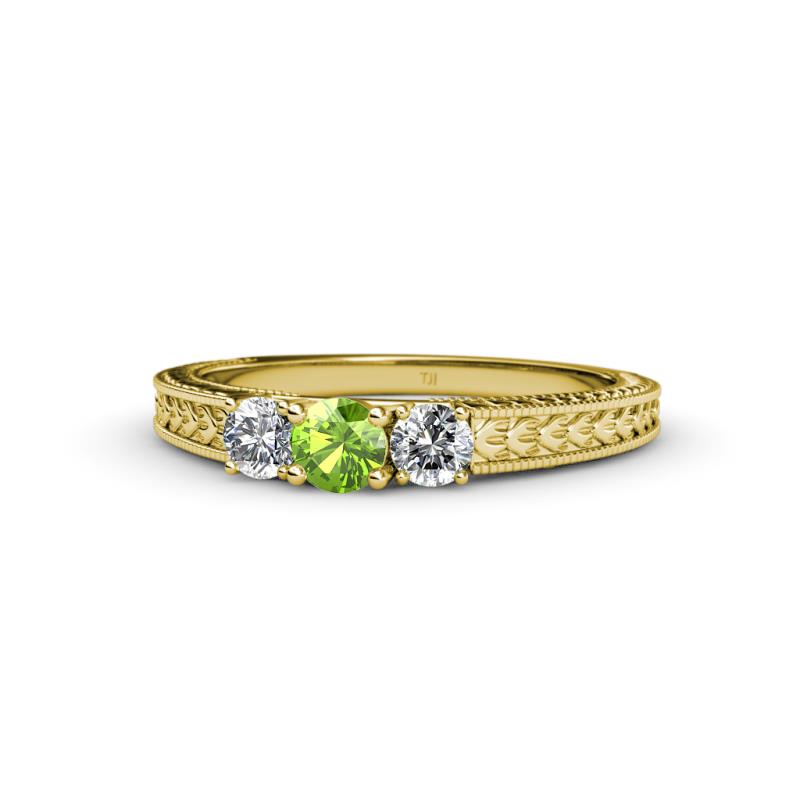 Reveka Peridot and Diamond Three Stone Engagement Ring 