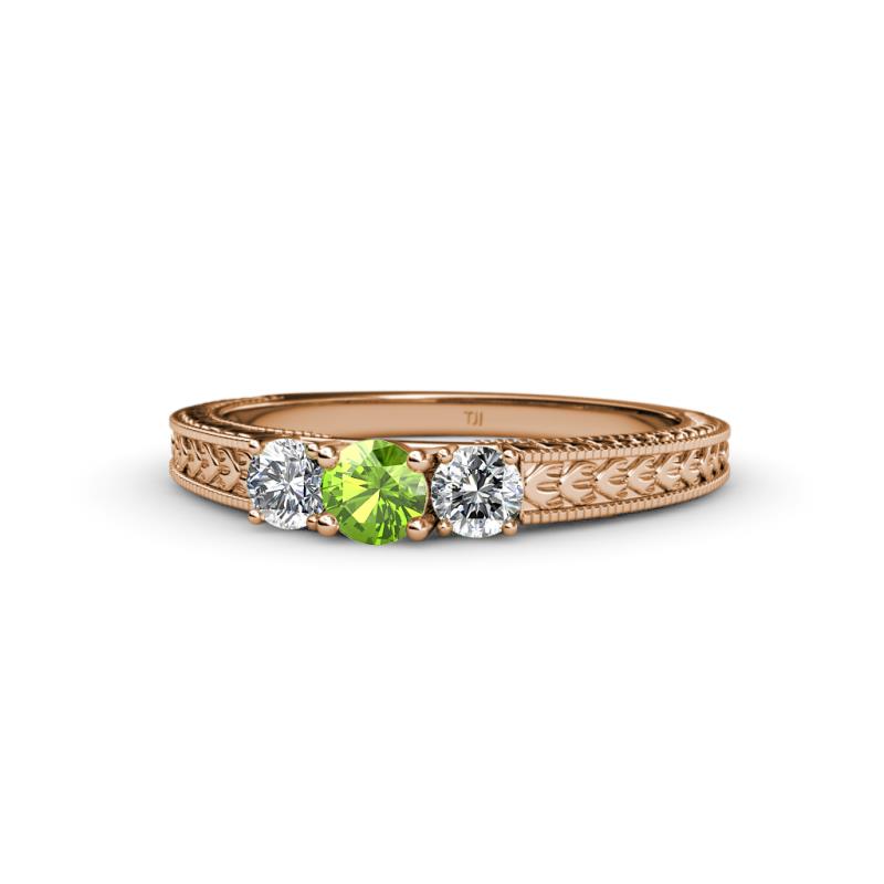 Reveka Peridot and Diamond Three Stone Engagement Ring 