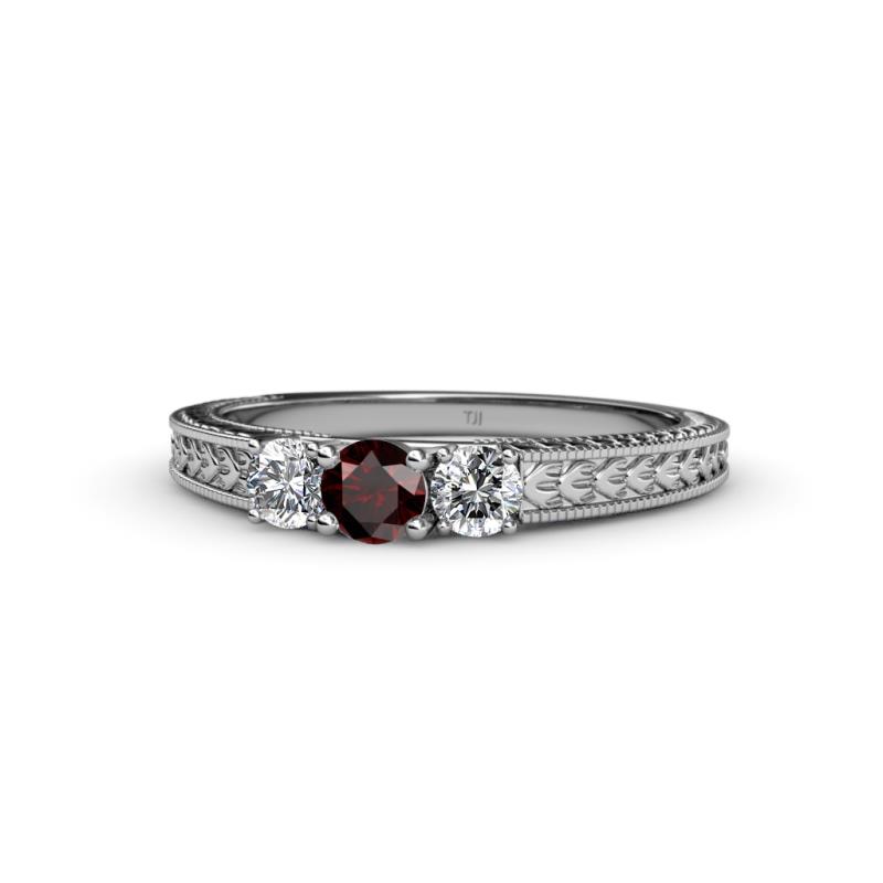 Reveka Red Garnet and Diamond Three Stone Engagement Ring 