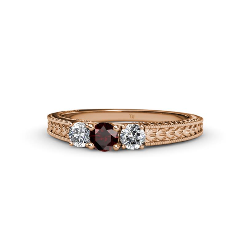 Reveka Red Garnet and Diamond Three Stone Engagement Ring 