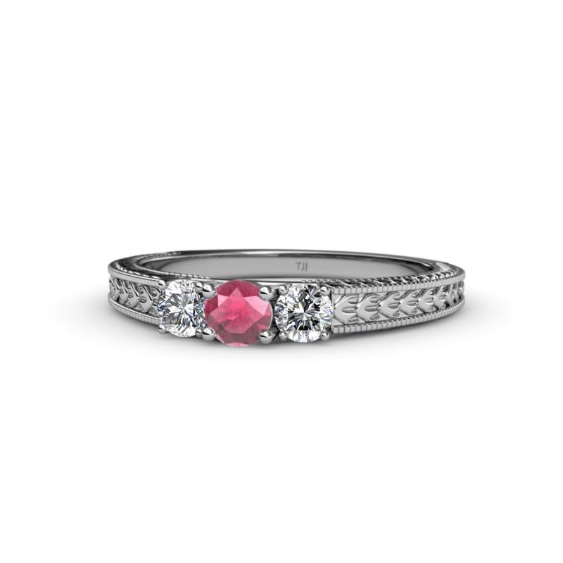 Reveka Rhodolite Garnet and Diamond Three Stone Engagement Ring 