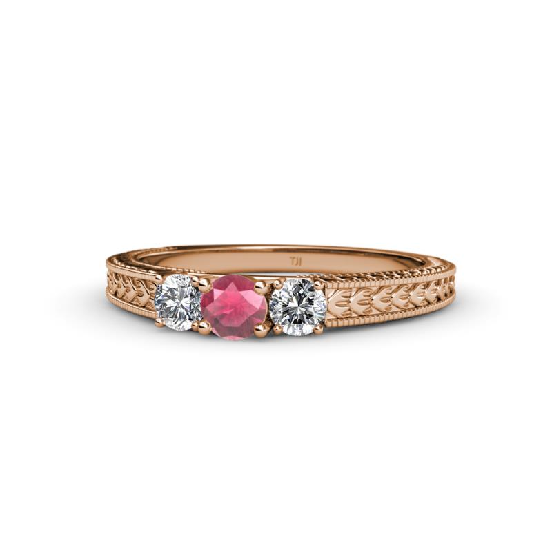 Reveka Rhodolite Garnet and Diamond Three Stone Engagement Ring 