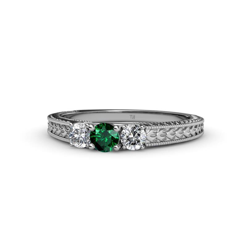 Reveka Emerald and Diamond Three Stone Engagement Ring 