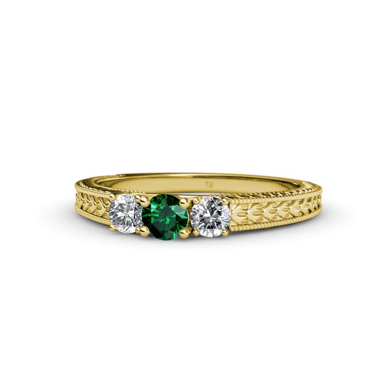 Reveka Emerald and Diamond Three Stone Engagement Ring 