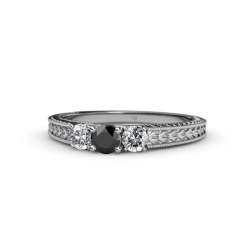 Reveka Black and White Diamond Three Stone Engagement Ring 