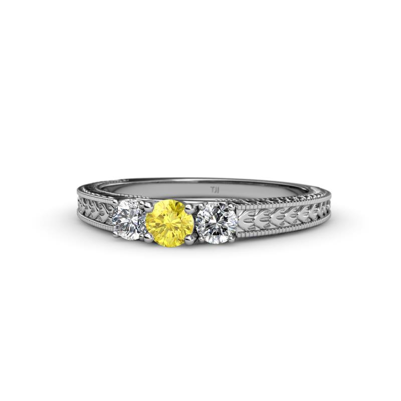 Reveka Yellow Sapphire and Diamond Three Stone Engagement Ring 