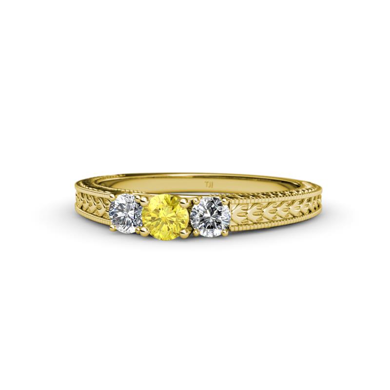 Reveka Yellow Sapphire and Diamond Three Stone Engagement Ring 