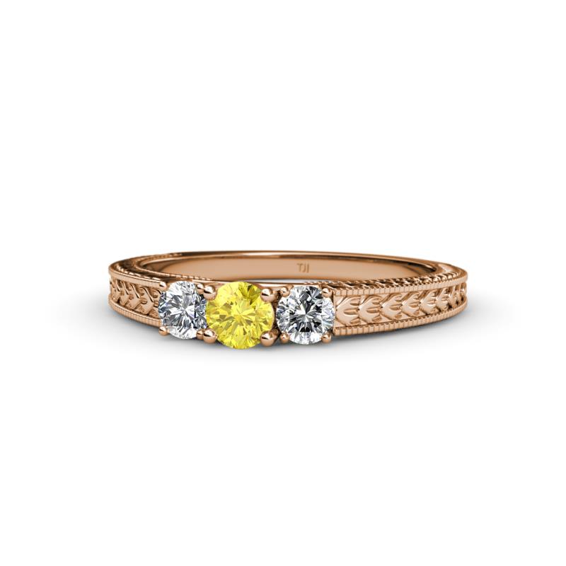 Reveka Yellow Sapphire and Diamond Three Stone Engagement Ring 