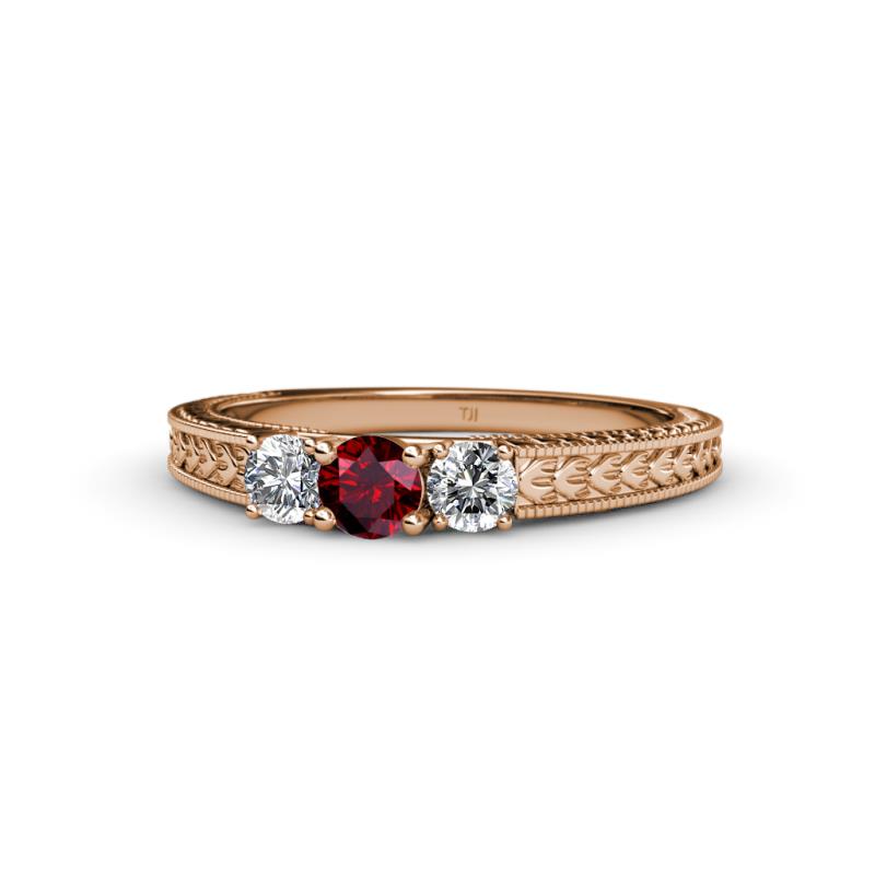 Reveka Ruby and Diamond Three Stone Engagement Ring 
