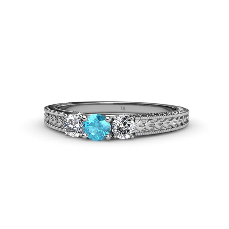 Reveka London Blue Topaz and Diamond Three Stone Engagement Ring 