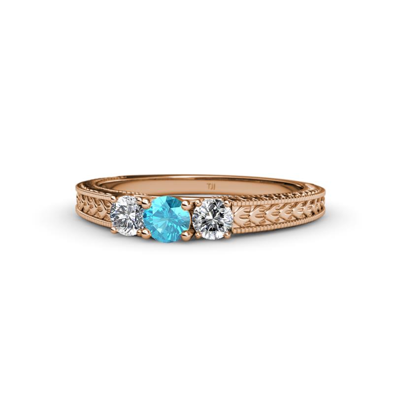 Reveka London Blue Topaz and Diamond Three Stone Engagement Ring 