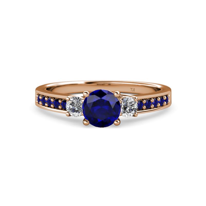 Dzeni 1.60 ctw Blue Sapphire and Side Natural Diamond with Accented Blue Sapphire Three Stone Engagement Ring  