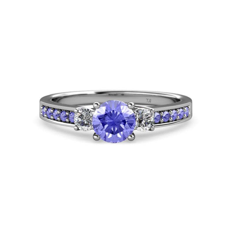 Dzeni 1.37 ctw Tanzanite and Side Natural Diamond with Accented Tanzanite Three Stone Engagement Ring  
