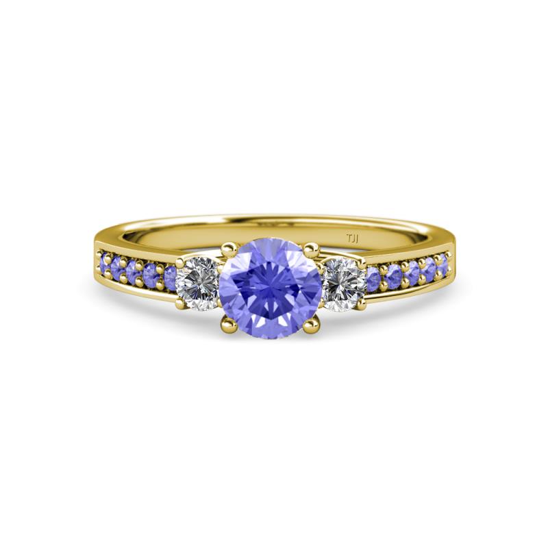 Dzeni 1.37 ctw Tanzanite and Side Natural Diamond with Accented Tanzanite Three Stone Engagement Ring  