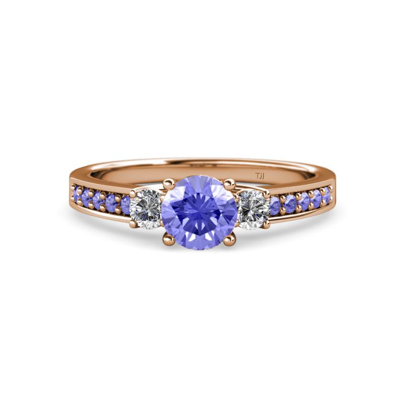 Dzeni 1.37 ctw Tanzanite and Side Natural Diamond with Accented Tanzanite Three Stone Engagement Ring  