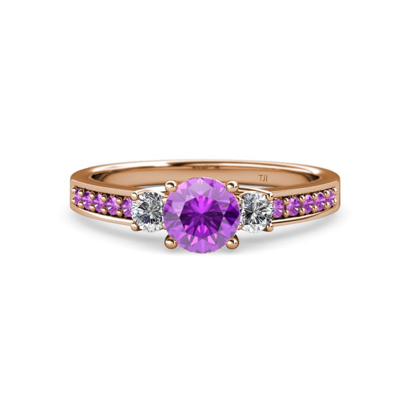 Dzeni 1.30 ctw Amethyst and Side Natural Diamond with Accented Amethyst Three Stone Engagement Ring  